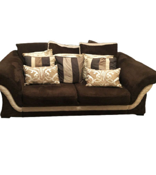 Brown fabrics two seater Sofa with Cushions