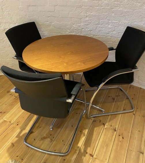 Small Round Cherry Meeting Table and 3 Chairs1