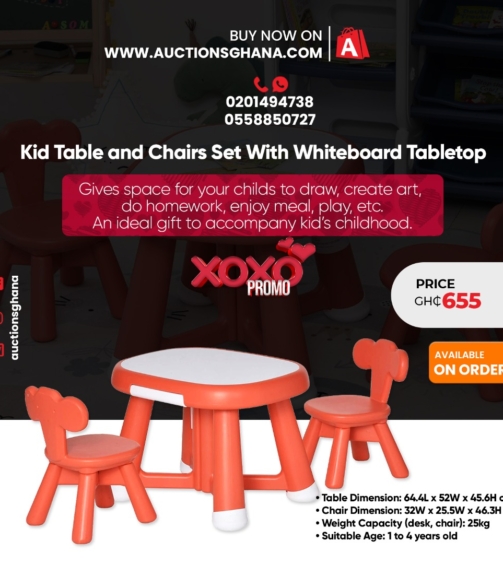 Kid table and chairs set with whiteboard tabletop