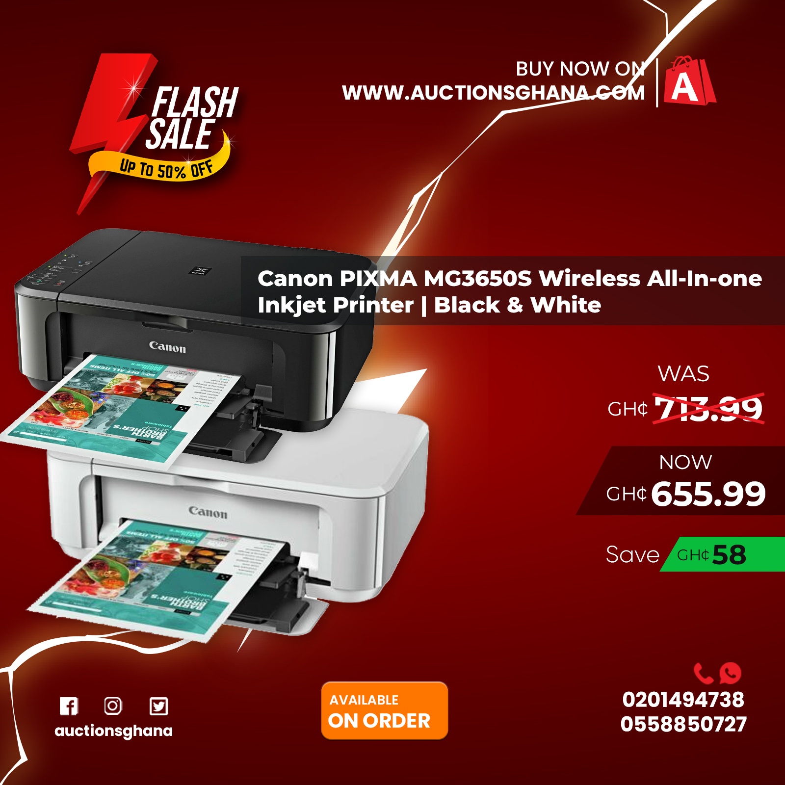 Canon MG3650S Inkjet Wireless All-in-One Printer